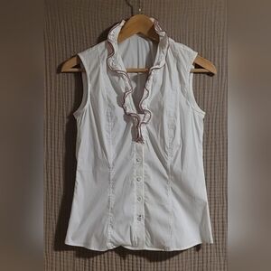 Gorsuch Wallmann Ruffle Collar Blouse White Sleeveless Size 34 (XS/S)